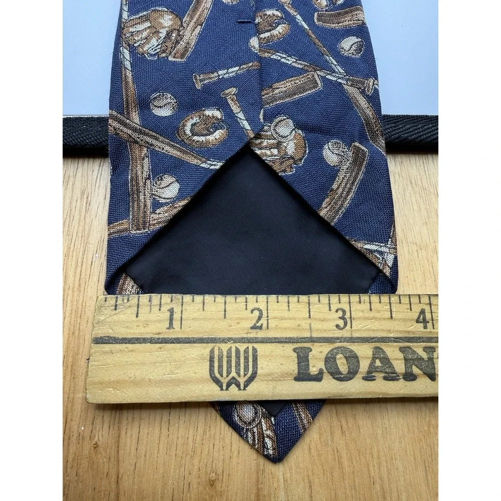 Robert Talbott Carmel By The Sea Silk Tie Baseball Bats Balls Gloves Navy USA